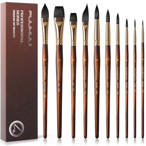 Pinceaux Aquarelle Professionnel - 10 Pinceaux d'artiste pour Aquarelle, Pinceaux Poil d'écureuil synthétique pour Un Flux Constant et Grande Absorption | Watercolor Brushes, Pinceaux Poil Synthétique