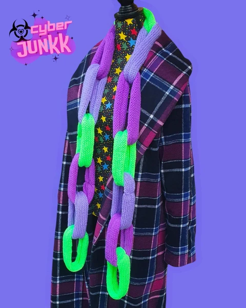 Chunky Chain-link Knit Scarf ~ Electric Belladonna | Oversized | Handmade | Alt Fashion