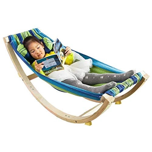 SoBuy Chaise a Bascule, Lit Enfant Bébé, Hamac Enfant, Chaise Longue à Bascule, Rocking-Chair, pour Chambre, Patio, Salon, Jardin, 124x36x45 cm, KMB16-J