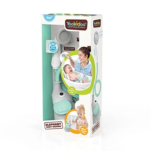 Yookidoo - Douchette Bain Éléphant Turquoise - Jouet Bain bébé - Jeu Bain et Douche Eveil des Sens - Tuyau Aspergeur Jouet de Bain bébé - Cadeau bébé de 0 à 2 Ans