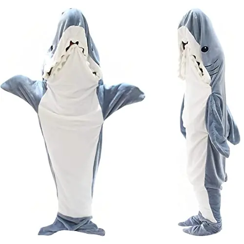 MJGFD Couverture de Requin à Capuche pour Adulte | Shark Blanket Sweat à Capuche en Flanelle Super Doux et Confortable | Sac de Couchage Shark Tail Wearable Fleece Throw Onesie Blanket,XL