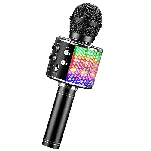 ShinePick Microphone Karaoke sans Fil, Karaoké Microphone Bluetooth Portable pour Enfants/Adultes Chanter, Compatible avec Android/iOS/PC/Smartphone (Noir)