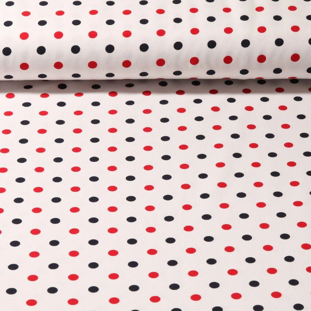 Jersey - Pois Ecru Bleu