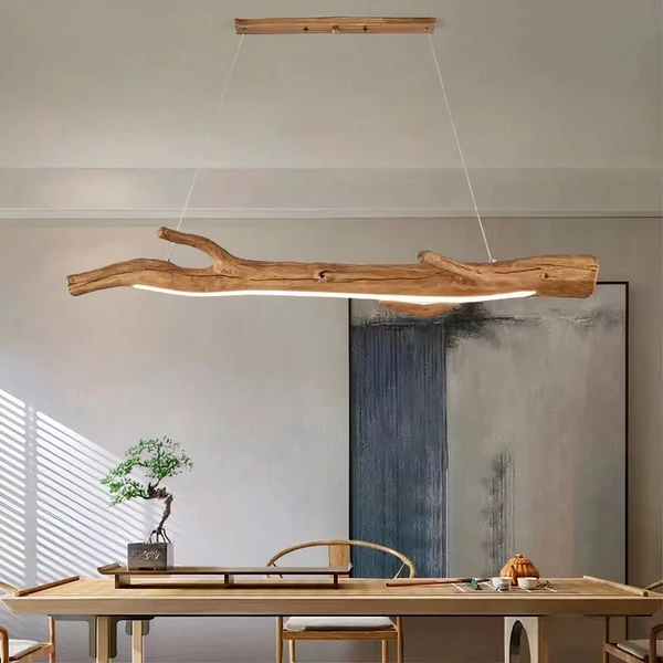 Lustre branche résine effet bois flotté avec bande LED • Luminaires Tendance