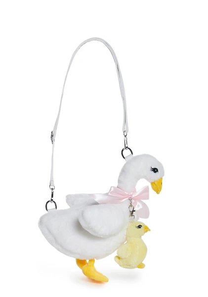 Sugar Thrillz Plush Faux Fur Goose Gosling Shoulder Bag - White