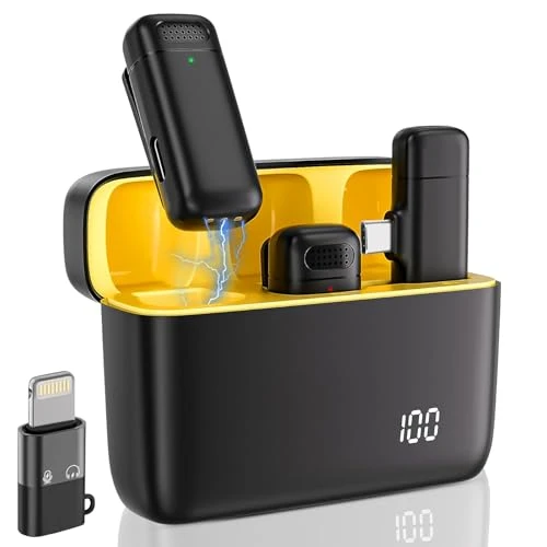 AKOFIC Micro Cravate sans Fil pour iPhone/Téléphone Android, Mini USB C Lavalier Microphone Professionnel avec Réduction Intelligente de Bruit, pour Enregistrement Vidéo, Vlog, Youtube, TikTok