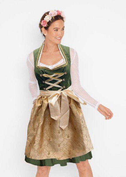 Dirndl à col montant kaki foncé à pois