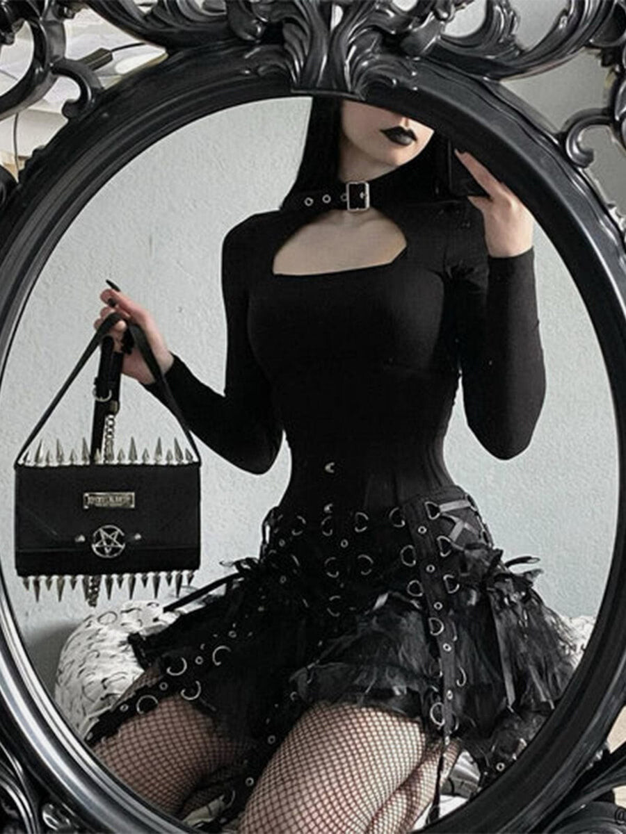 Metal Circle Hollow Out Long-sleeved T-shirt