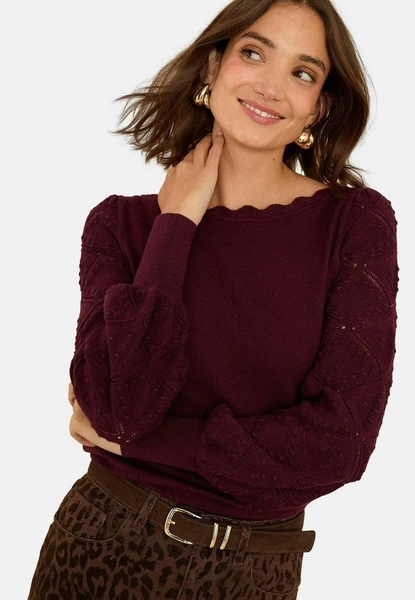 REGULAR FIT - BOBBLE STITCH SCALLOP - Pullover - berry