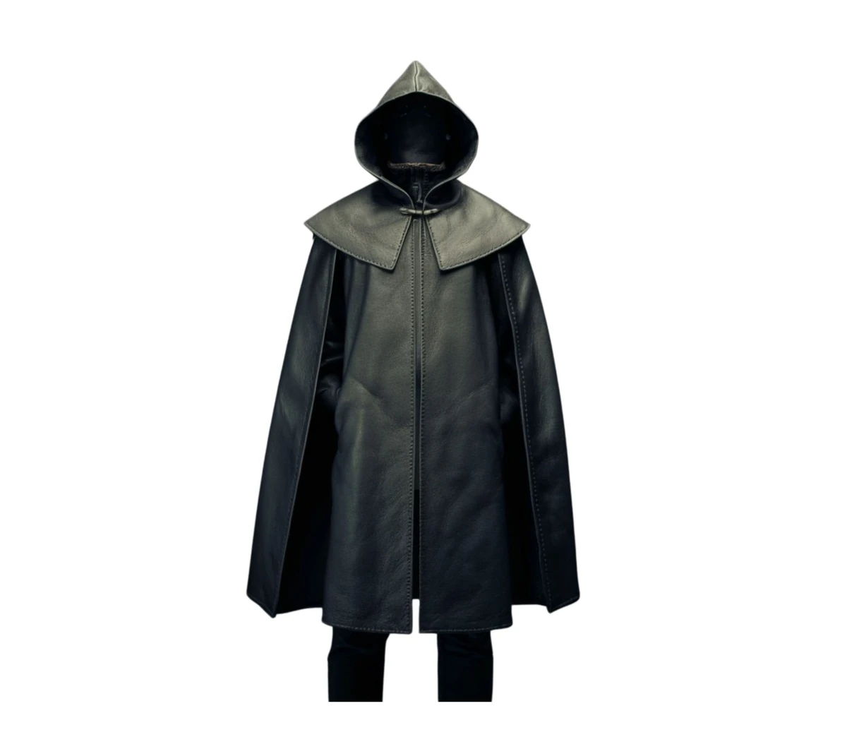 The Cloak of Silence - Medieval Black Leather Ritual Hooded Cloak - Handmade Viking Cosplay Winter Cloak - For Druid, Sorcerer, Mage, Conjurer, Cleric, Priest