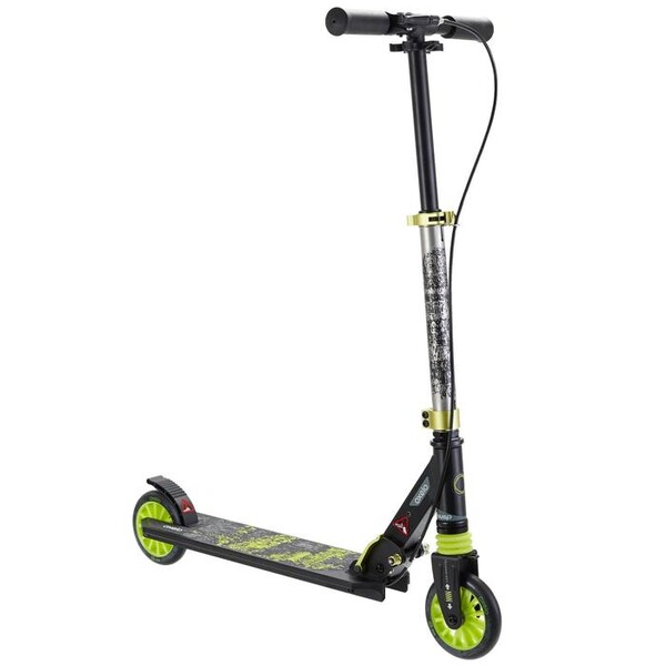 TROTTINETTE ENFANT MID5 AVEC FREIN AU GUIDON ET SUSPENSION NOIRE/VERTE