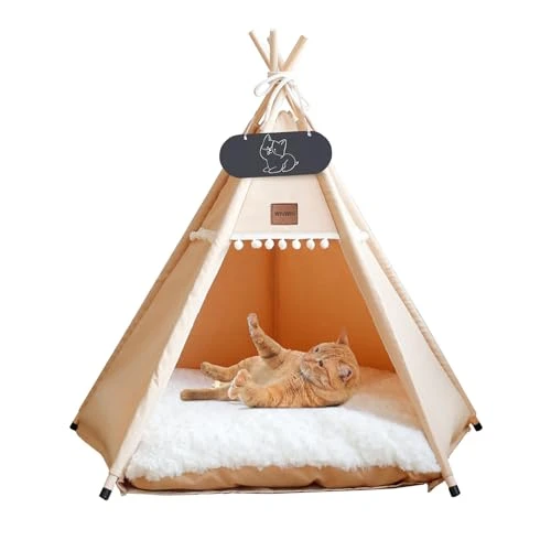 Whiwhi Tente de Tipi pour Chien Animaux Tente avec Coussin Lavable Niche Chien et Chat Intérieur Tente de Jeu pour Chien de Compagnie 40x40x50cm