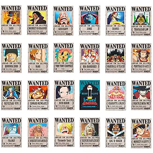 Poster One Piece Wanted, Hilloly 24pcs/set Anime Poster Affiche One Piece Wanted Poster Manga Nouvelle édition Affiche Papier Kraft Affiche En Papier à Suspendre Pour Mur Et Porte ( 28.5*19.5cm)
