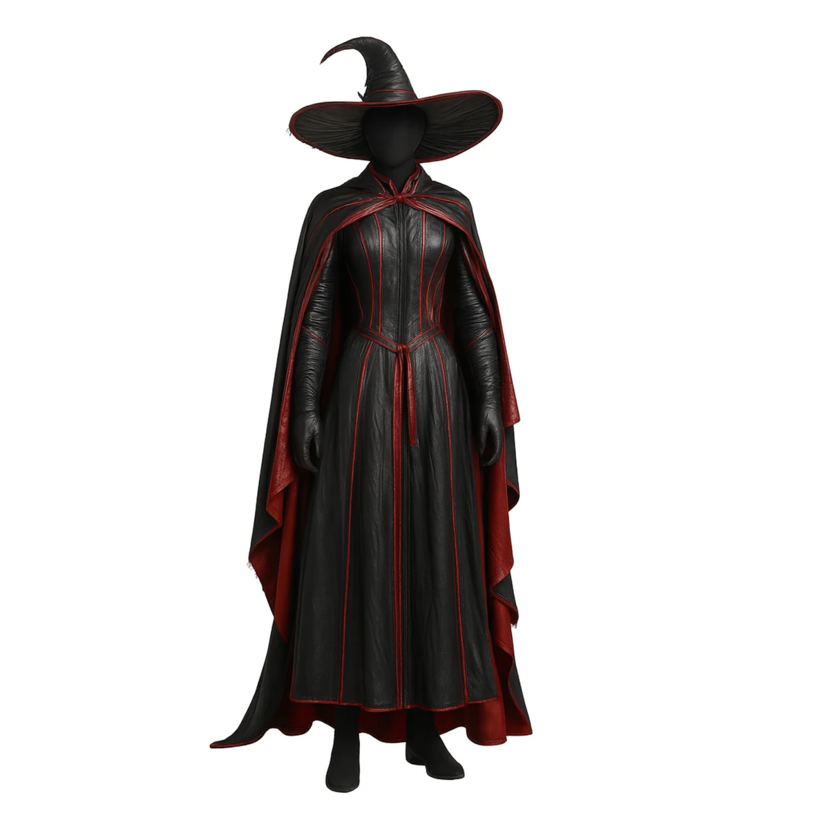 The Cinderhex Witch Set - Handmade Black and Red Leather Witch Cloak with Hat – Gothic Halloween Outfit