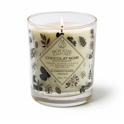 Bougie Parfumée 200 Grammes, 50 Heures Parfum Chocolat Noir
