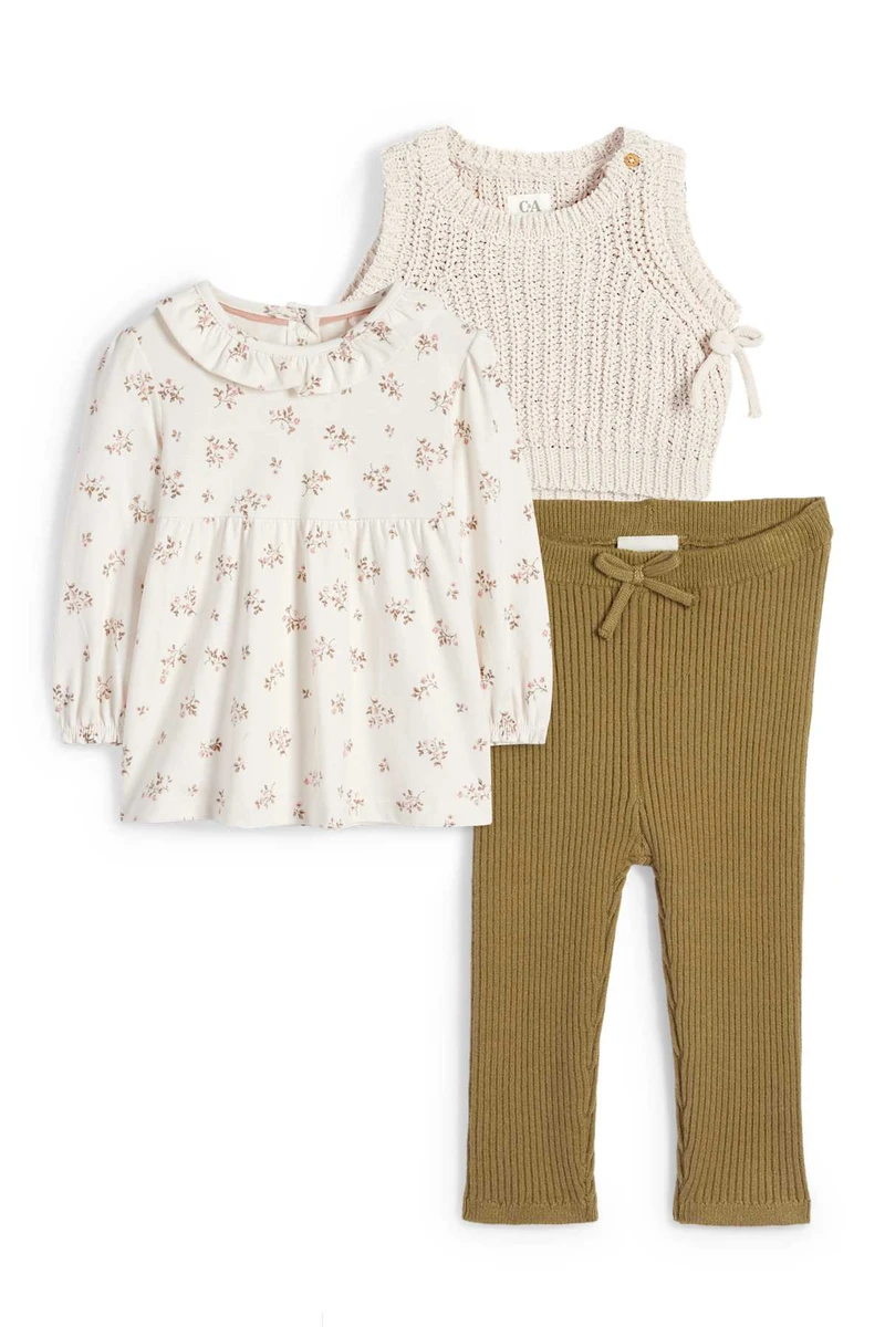 Petites fleurs - tenue pour bébé - 3 pièces