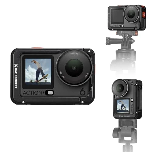 K&F CONCEPT Cage de Protection en Alliage d'Aluminium Compatible avec Caméra DJI Osmo Action 6, Adaptateur à Vis 1/4" pour Trépied et Stick à Selfie