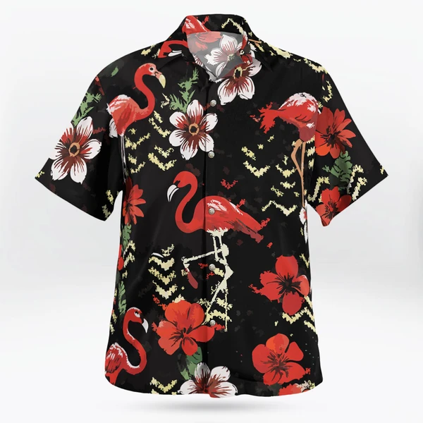 Hibiscus x Red Flamingo Hawaiian Shirt (Black) | Tropi Hawaiian Shirts Store