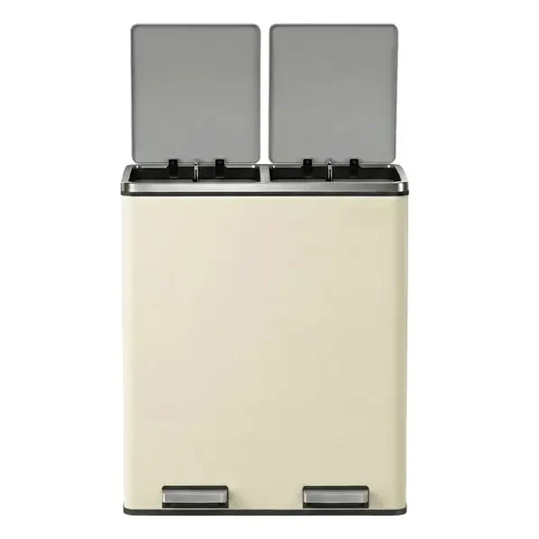 SONGMICSHOME Poubelle de Tri 60 L avec 2 Compartiments, Seaux Intérieurs Amovibles, Pédales, Cuisine, Sacs Inclus, couleur crème