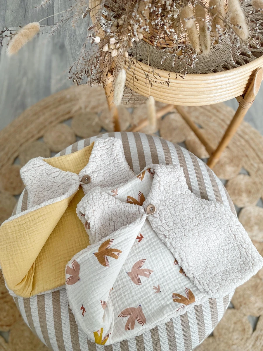 Gilet de berger réversible bébé, Gilet bébé sans manches, Vêtements hiver unisex, Fausse fourrure mouton, Coton Oeko tex, Cadeau naissance