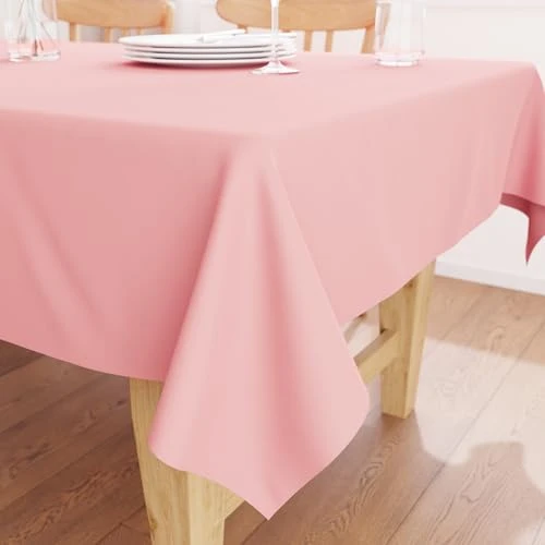 Encasa XO Nappe Taille 140x140 cm | Tissu en Toile de Coton | Couleur Unie Rose Clair | Nappe de Salle à Manger pour la décoration - Lavable en Machine