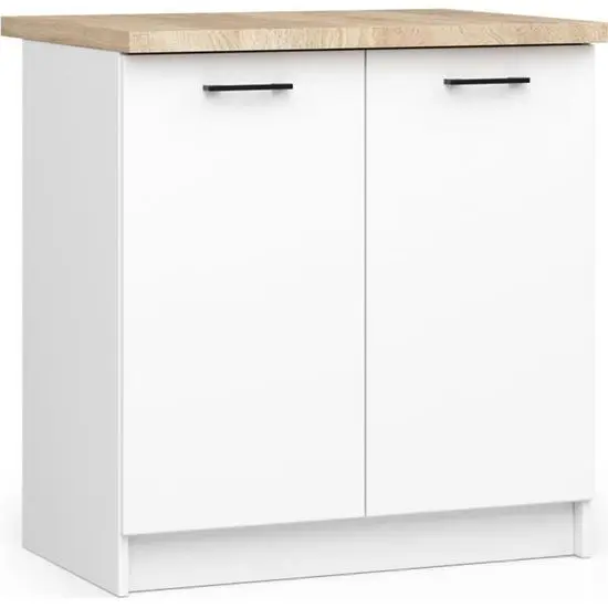 AKORD Meuble de cuisine bas, armoire de cuisine S80, OLIWIA modulable blanc 80 cm 2 portes blanc mat, 2 étagères 80x46x82 - 85 cm