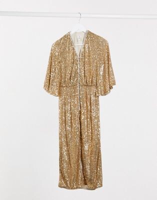 River Island - Robe mi-longue à sequins - Or | ASOS