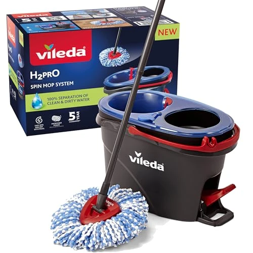 Vileda H2PrO système de Balai serpillère rotative, séparation Eau Propre et Sale, essorage sans Effort, Nettoyage en Microfibre, Assemblage Facile, Design Ergonomique