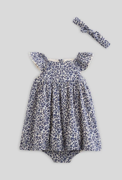 Robe avec bloomer et bandeau imprimés en coton BIO GOTS - collection Cérémonie