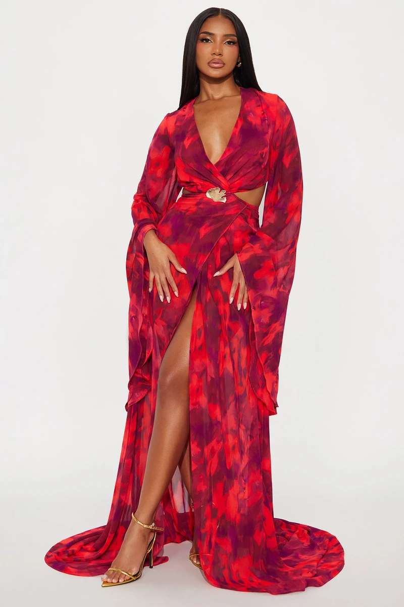 Over It Sheer Chiffon Maxi Dress - Magenta/combo