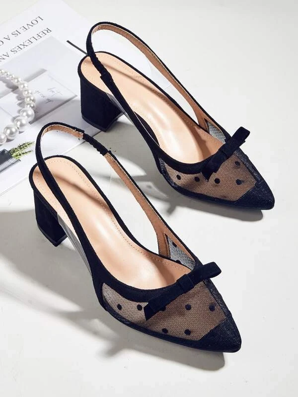 Escarpins à nœud papillon avec tulle à bride arrière