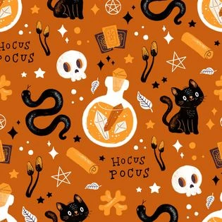 Tissu coton deluxe BIO - Hocus Pocus orange | Rascol