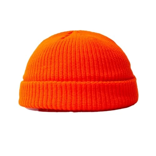 BrightGlow Bonnet d'hiver pour homme et femme - Bonnet de trawler - Bonnet de ski - Bord roulé - Court - Avec poignets en tricot - Bonnet de ski en acrylique, Orange, taille unique