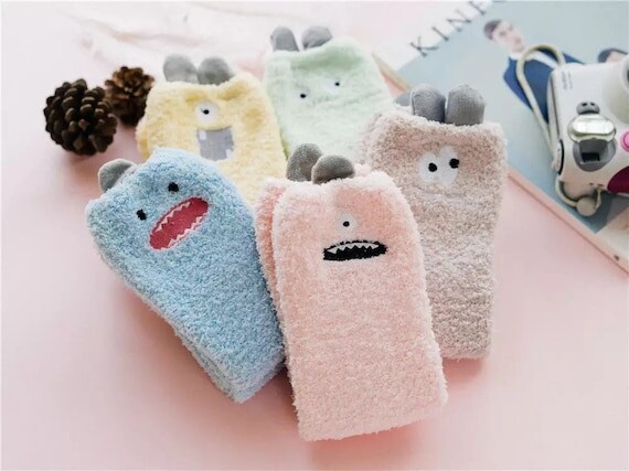 Monster Fuzzy Socks Fluffy Girl Women Lady Cute Embroidery Socks Casual Warm Socks Great Gift Idea