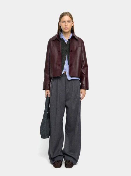 Veste en cuir avec surpiqûres Bordeaux | Parfois France