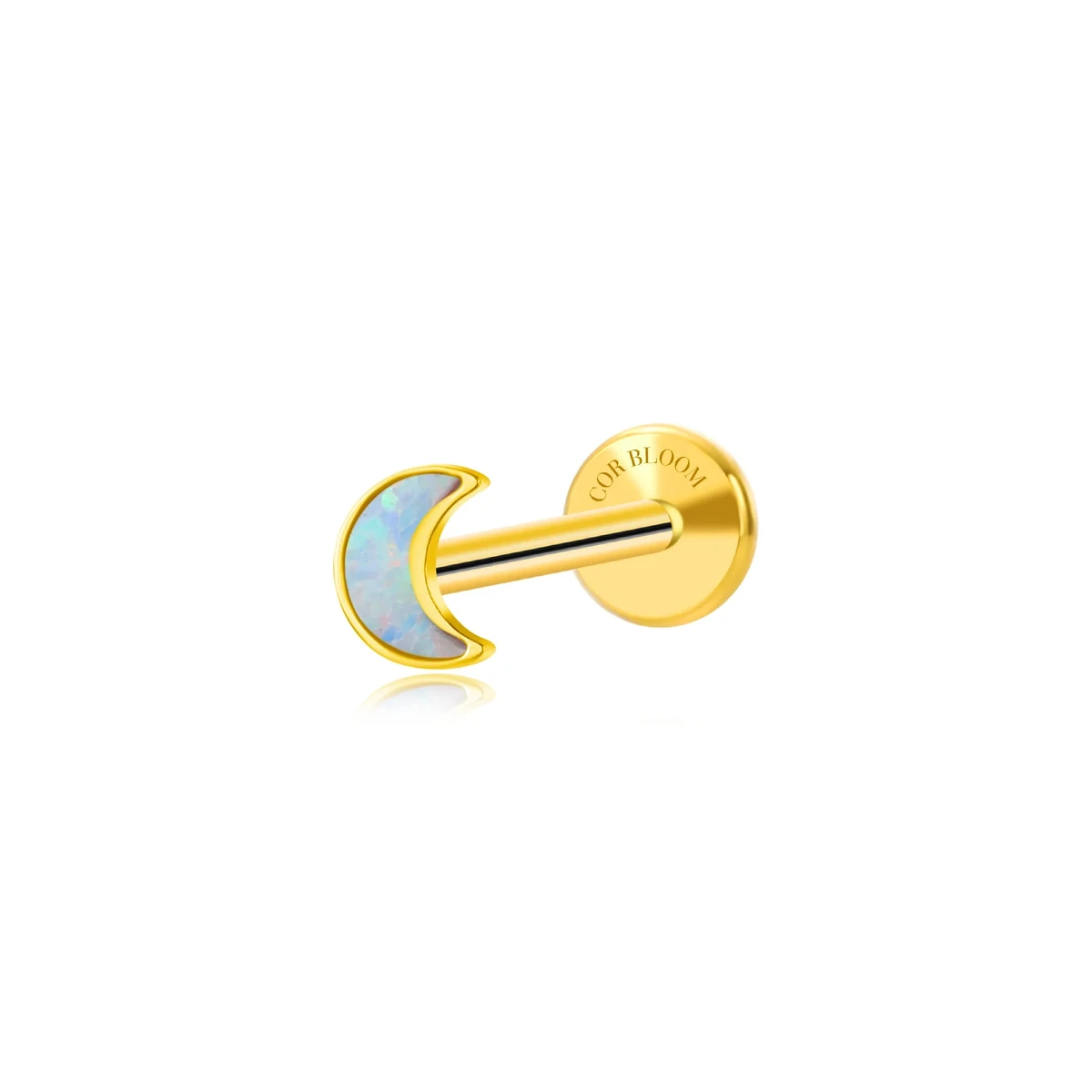 Medical Grade Titanium White Opal Moon Magic Flat Back Stud Helix Earring