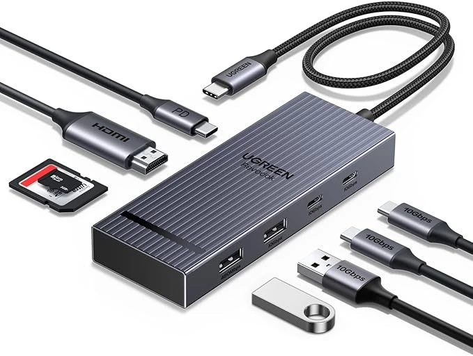 UGREEN Revodok Pro 108 10Gbps Hub USB C HDMI 4K 60Hz Lecteur de Carte SD TF PD 100W Adaptateur Multiport USB3.2 8 en 1 Dock USB C Compatible avec MacBook iPad Air iPhone 17 Pro Max Galaxy S25