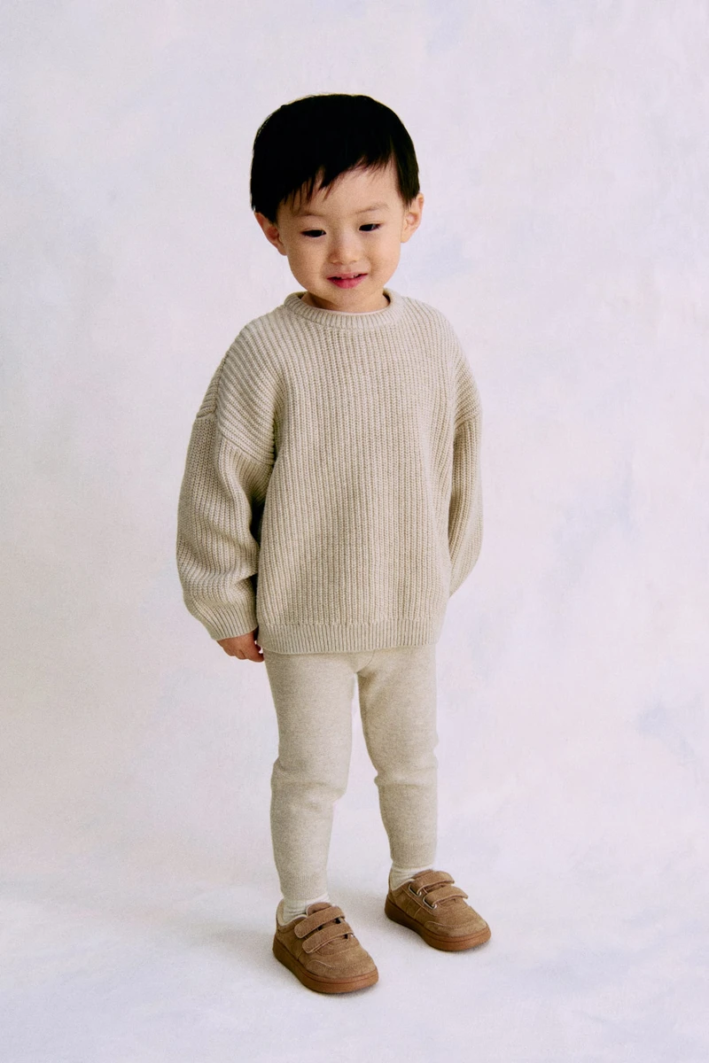 Ensemble 2 pièces en maille de coton - Beige clair - ENFANT | H&M FR