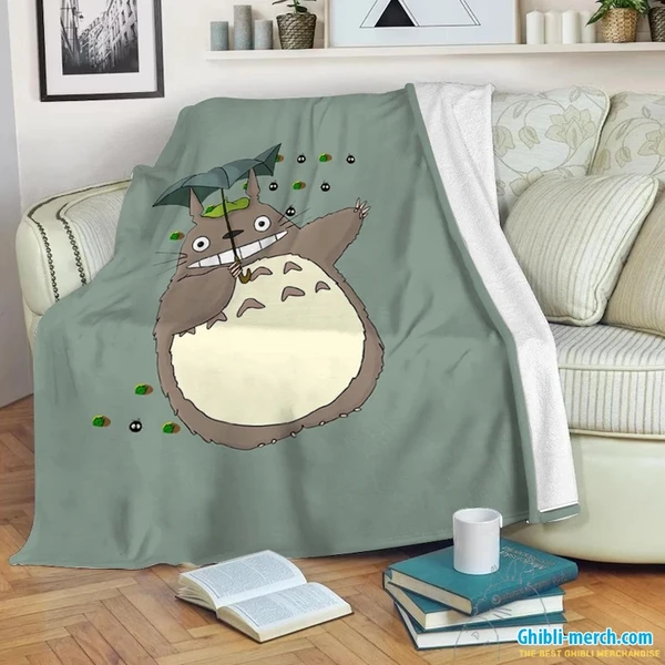 My Friend Totoro Blanket Army Green So Cute Fleece | Ghibli Merch Store