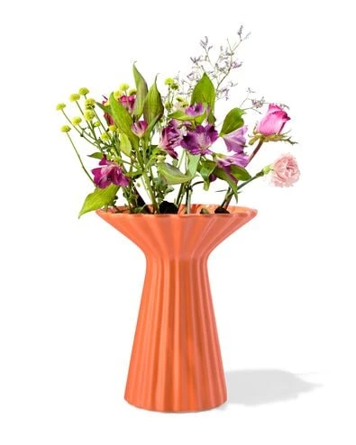 vase Ø8 x 30 cm céramique à collerette terra - HEMA