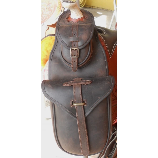 SACOCHE DE POMMEAU SIMPLE DOUBLE POCHE EN CUIR COMANCHEROS