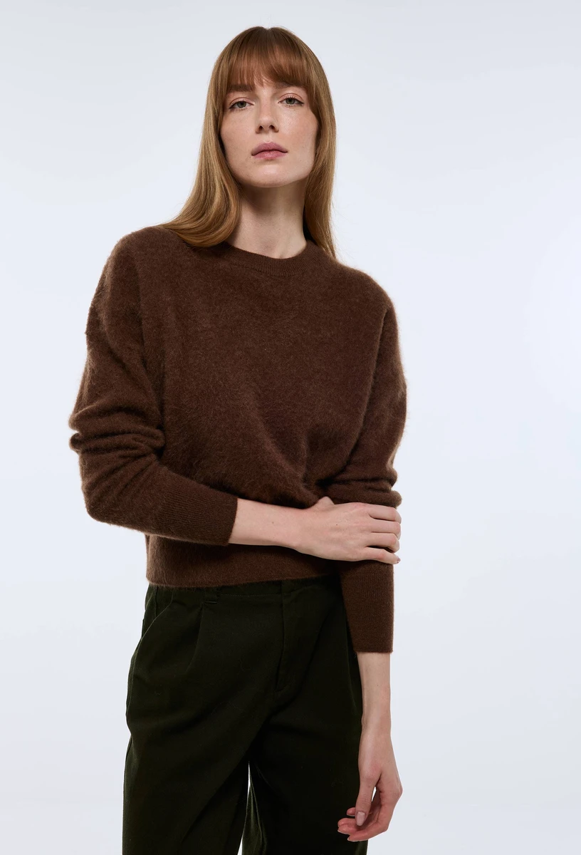 Pull manches longues en cachemire brossé