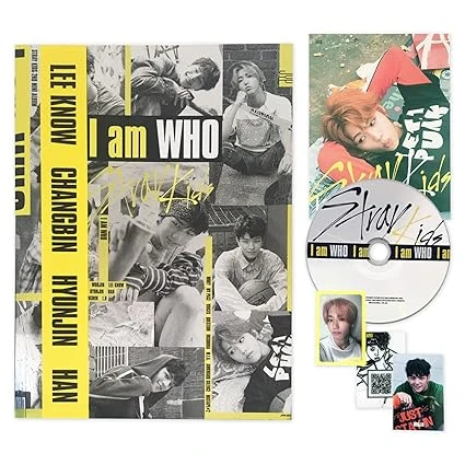 STRAY KIDS - 2nd Mini Album [I am WHO] (I AM Ver.) Photobook + CD-R + Self-Portrait QR Photocard + Selfie QR Photocard + Behind QR Photocard + Lyrics Poster + 2 Pin Button Badges