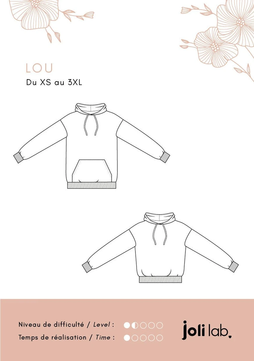 Sweat à capuche Lou - Patron Couture PDF ou Pochette