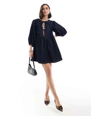 ASOS DESIGN - Robe en jean à manches bouffantes - Indigo | ASOS