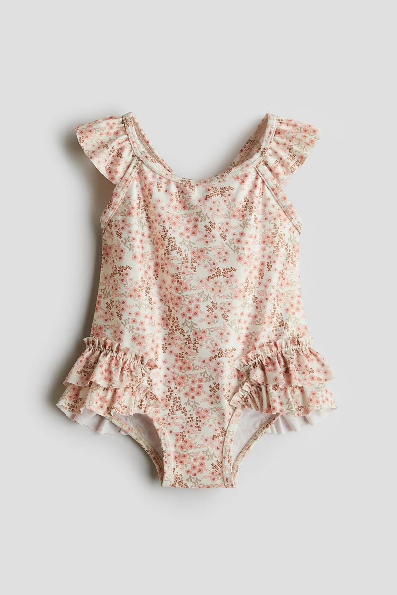 Maillot de bain volanté - Beige clair/fleuri - ENFANT | H&M FR