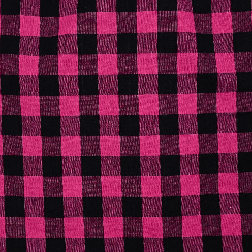 Coton Vichy 2 cm fuchsia et noir