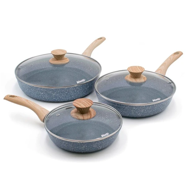 Lot de 3 Poêles en Aluminium & Couvercles - Pierre Gourmet