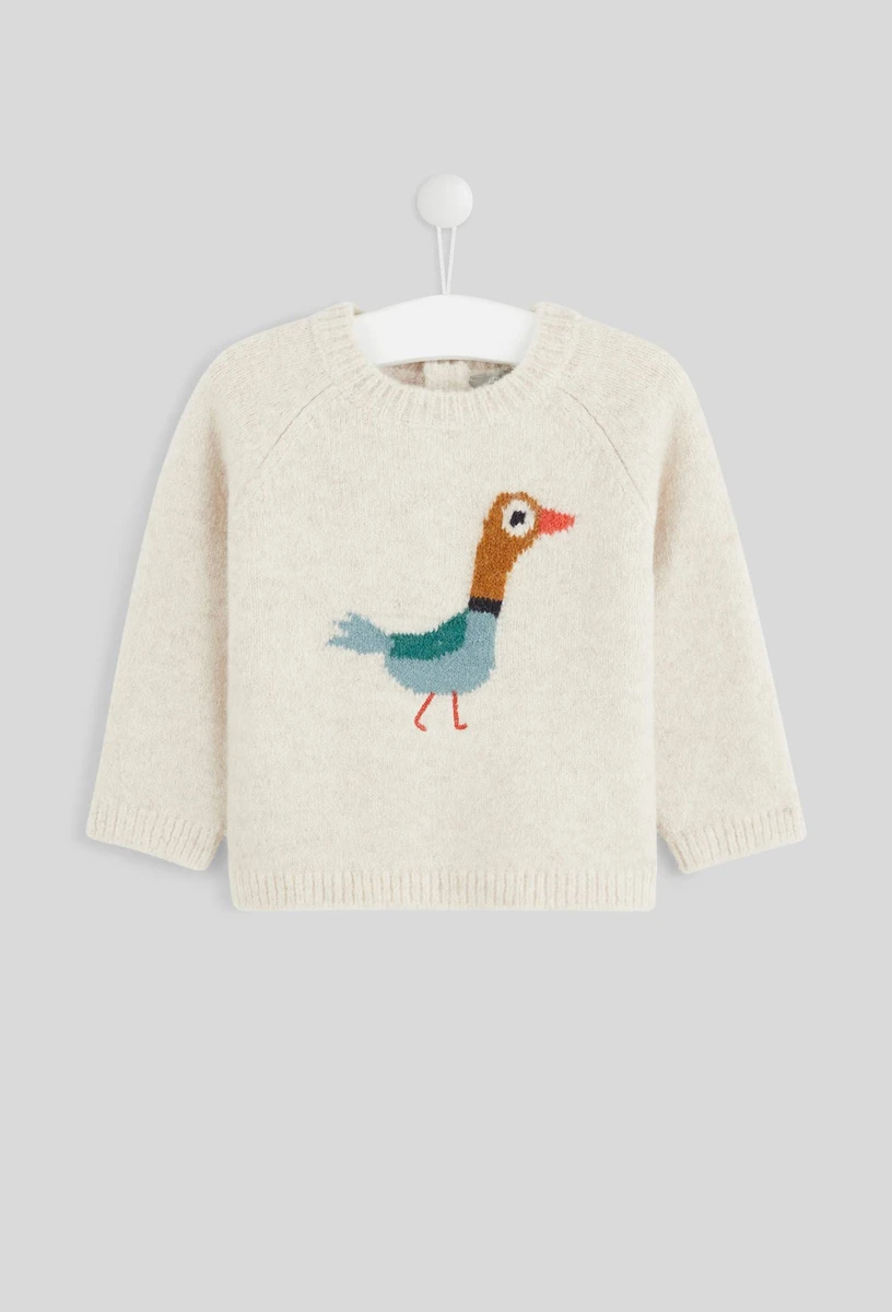 Pull manches longues col rond intarsia imprimé, certifié OEKO-TEX BEIGE pour bébé BOUT'CHOU