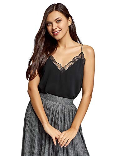 oodji Ultra Femme Top Style Lingerie avec Finition en Dentelle, Noir, FR 40 / M